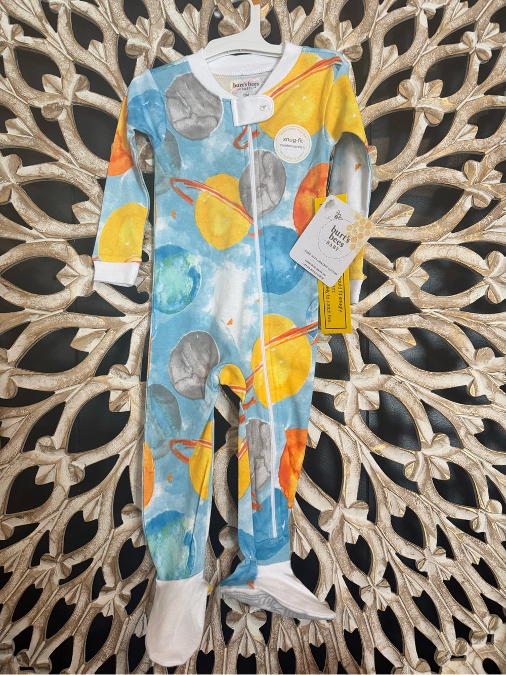 Burt's Bees Blue Planet & Yellow Orbit Footed One-Piece